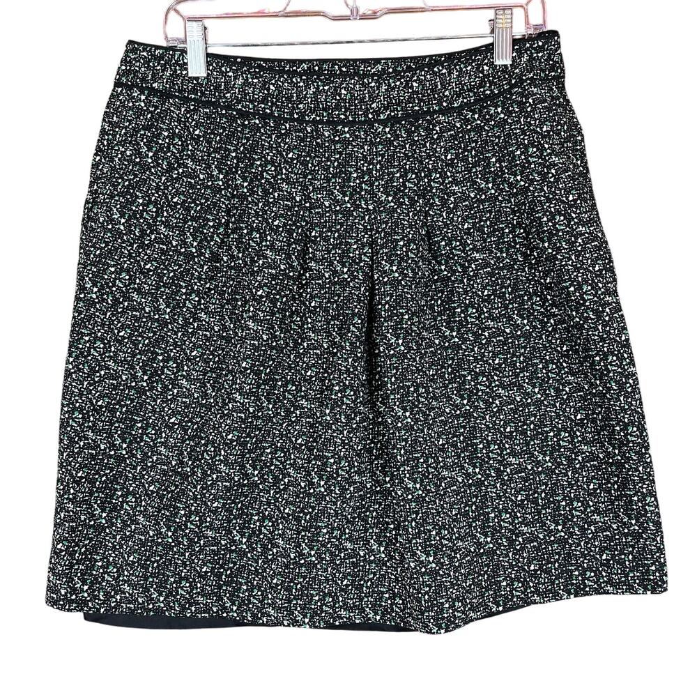 Ann Taylor Womens Skirt Black Green White Silk Cotton Lined A Line Midi 10